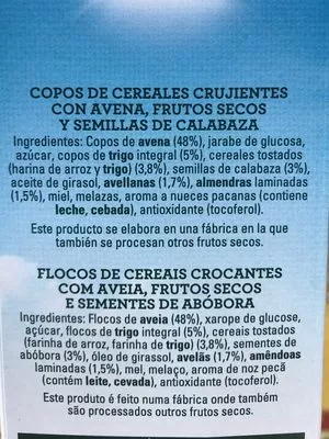 Lista de ingredientes del producto Granolas con avena Quaker 