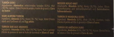 Lista de ingredientes del producto Turrón duro Delaviuda 300 g