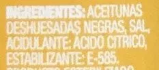 Lista de ingredientes del producto Aceitunas negras sin hueso lata 150 g La Española 