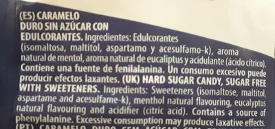 Lista de ingredientes del producto Caramelos eucaliptus sin azucar MENTOLIN 100 g