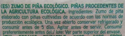 Lista de ingredientes del producto Zumo de Piña Ecológico Don Simon 1 l