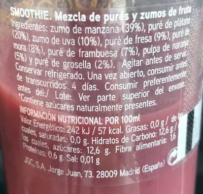 Lista de ingredientes del producto Smoothie Don Simon 