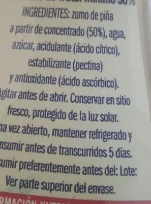 Lista de ingredientes del producto Pina La Verja 