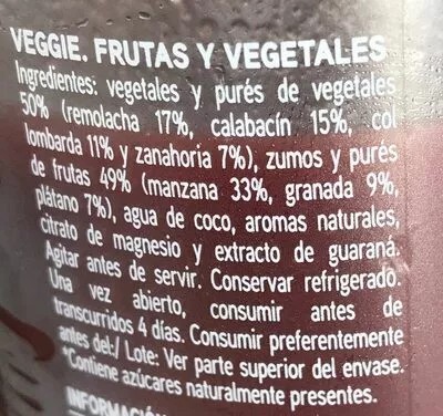 Lista de ingredientes del producto Jus VEGGIES Don Simon 