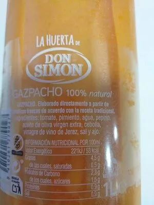 Lista de ingredientes del producto Gazpacho fresco Don Simon 