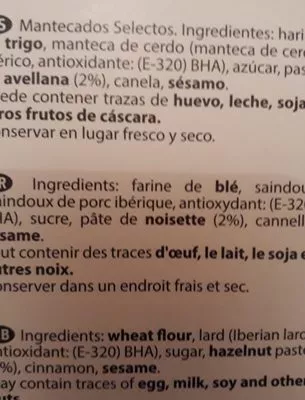 Lista de ingredientes del producto Mantecos  280 g