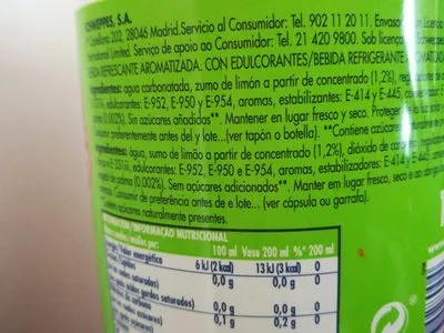 Lista de ingredientes del producto Refresco de limón La Casera 