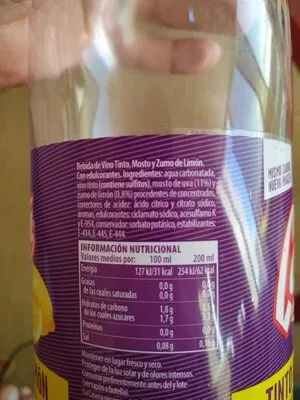 Lista de ingredientes del producto Tinto de verano con refresco de limón La Casera 