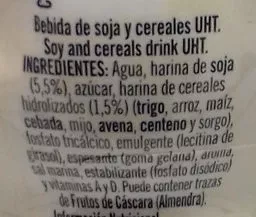 Lista de ingredientes del producto soja cereales caramelizados Santal 250 ml