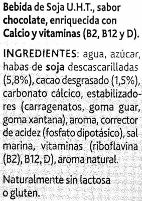 Lista de ingredientes del producto Batido de soja sabor chocolate Alpro, Central Lechera Asturiana 1 l