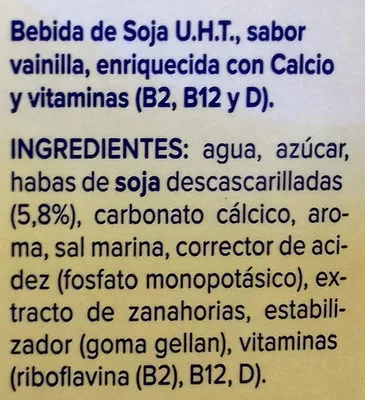 Lista de ingredientes del producto Bebida de soja sabor vainilla Alpro 1 l