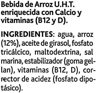 Lista de ingredientes del producto Bebida de arroz sin azúcares añadidos bajo grasas Alpro 1 l