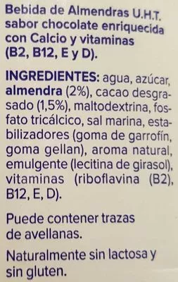 Lista de ingredientes del producto Bebida de almendras sabor chocolate Alpro 1l