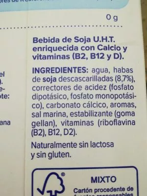 Lista de ingredientes del producto Soja sin azucar Alpro, Central Lechera Asturiana 1l