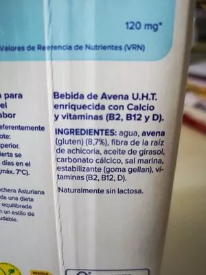 Lista de ingredientes del producto Bebida de avena sin azúcar Alpro, Asturiana 