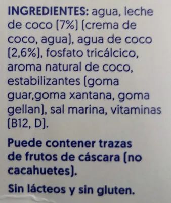 Lista de ingredientes del producto leche de coco sin azúcar Asturiana 1 l