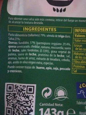 Lista de ingredientes del producto Tallarines a La Parmesana Gallina Blanca Gallina Blanca 