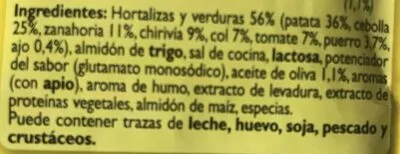 Lista de ingredientes del producto Sopa De Verduras Gallina Blanca 