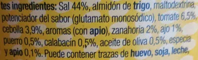 Lista de ingredientes del producto Avecrem caldo de verduras Gallina Blanca 