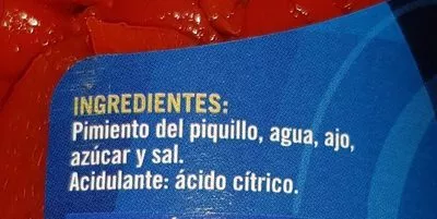 Lista de ingredientes del producto Pimientos de piquillo cidacos 