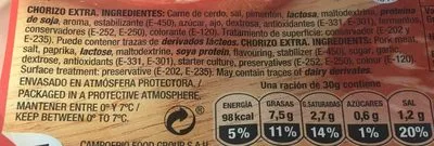 Lista de ingredientes del producto Chorizo Revilla Tradicional Lonchas 85GR  