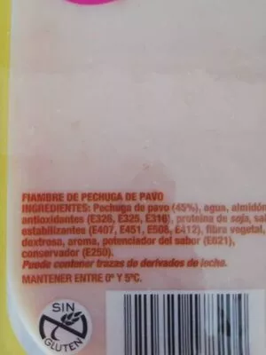 Lista de ingredientes del producto Pavo Frio Fiambre de pechuga de pavo Campofrio 