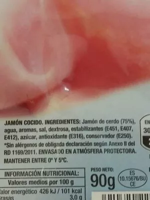 Lista de ingredientes del producto Jamón Cocido Campofrio - Lonchas Finas Campofrio 