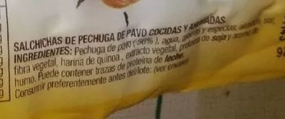 Lista de ingredientes del producto Salchichas de pechuga de pavo Campofrio 