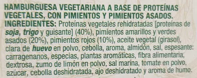 Lista de ingredientes del producto Vegalia - Burger vegetariana con pimientos asados Campofrío 160 g