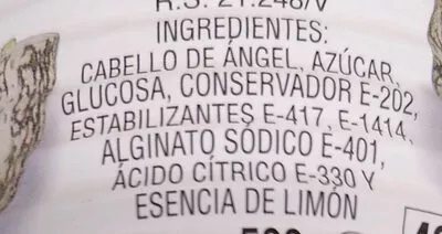 Lista de ingredientes del producto Dulce de cabello de Ángel  500g