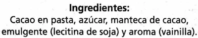 Lista de ingredientes del producto Tableta de chocolate negro para cobertura 70% cacao Torras 300 g