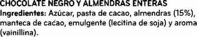 Lista de ingredientes del producto Tableta de chocolate negro con almendras 40% cacao Torras 200 g