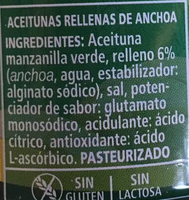 Lista de ingredientes del producto Aceituna Rellena De Anchoas Serpis 