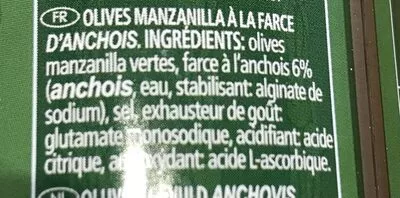 Lista de ingredientes del producto Aceitunas rellenas de anchoa Serpis 350 g