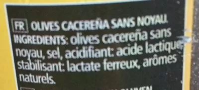 Lista de ingredientes del producto Aceitunas negras cacereñas sin hueso Serpis 350 g neto, 150 g escurrido