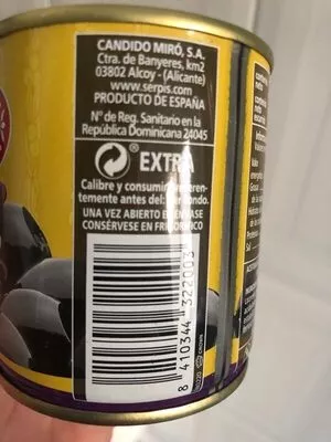 Lista de ingredientes del producto Aceitunas cacereñas negras sin hueso Serpis 