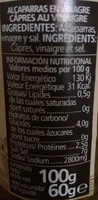 Lista de ingredientes del producto Alcaparras en vinagre  