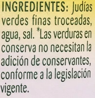 Lista de ingredientes del producto Judías verdes finas troceadas Bonduelle 660 g