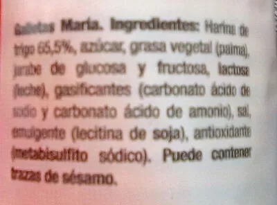 Lista de ingredientes del producto Galleta María Gullón 