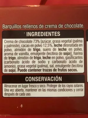 Lista de ingredientes del producto Barquillos rellenos de chocolate selecta 210 g