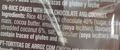 Lista de ingredientes del producto Vitalday arroz chocolate negro y coco Gullon 