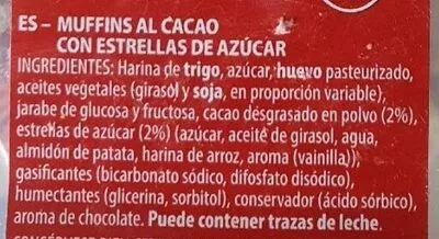 Lista de ingredientes del producto Muffins heras bareche 245 g