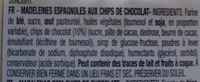 Lista de ingredientes del producto Madeleines aux pépites de chocolat  