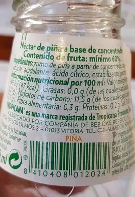 Lista de ingredientes del producto Tropicana Premium Piña Tropicana 