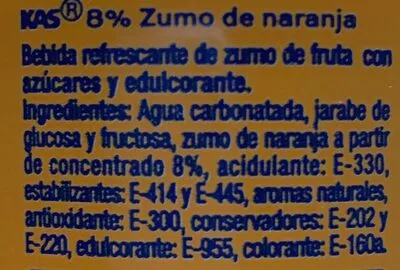 Lista de ingredientes del producto Refresco de naranja Kas 330 ml