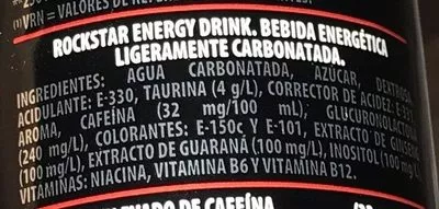 Lista de ingredientes del producto Original Rockstar 