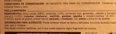 Lista de ingredientes del producto Paella marinera sin gluten Carretilla 