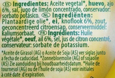 Lista de ingredientes del producto Allioli Chovi 200 ml