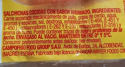 Lista de ingredientes del producto  Oscar Mayer 