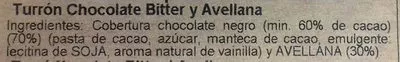 Lista de ingredientes del producto Turrón Chocolate "Bitter" Avellana Vicens 300 g